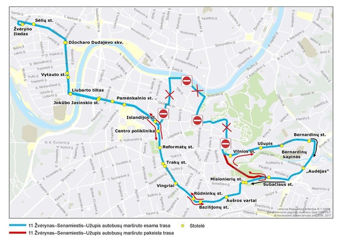 Vilniaus miesto savivaldybės nuotr./11 maršruto autobusų trasa