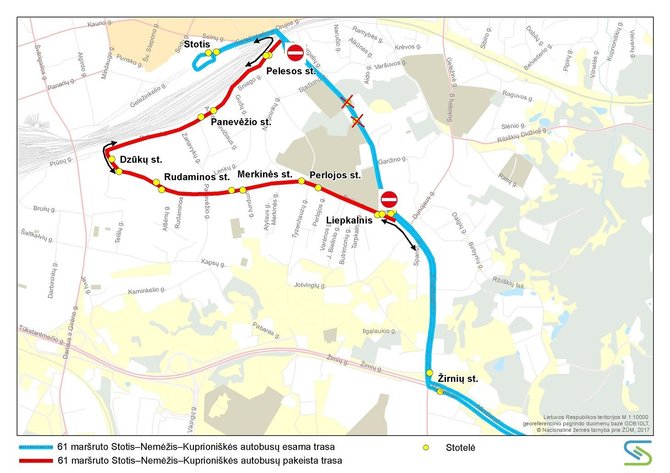 Vilniaus miesto savivaldybės nuotr./61 maršruto autobusų trasa