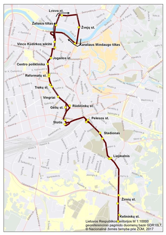 Vilniaus miesto savivaldybės nuotr./Dainų šventės specialaus autobuso maršrutas