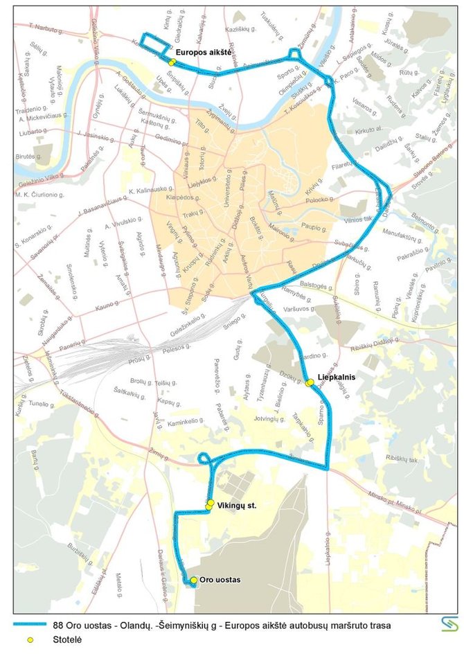 Vilniaus miesto savivaldybės nuotr./88 maršruto autobusų trasa liepos 6 d.