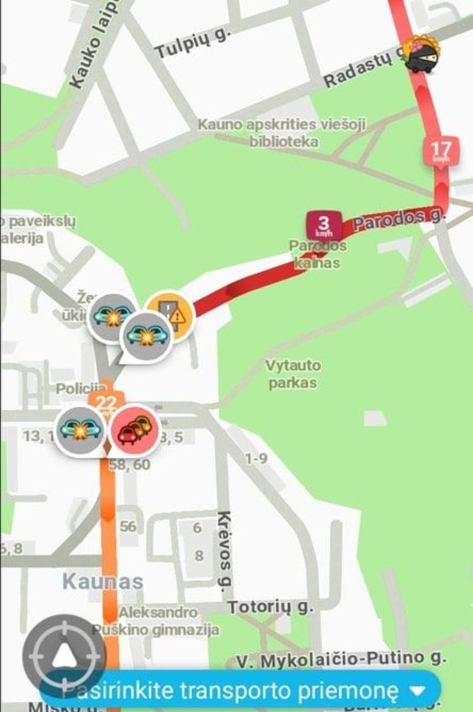 Ekrano vaizdas/Eismo sąlygos Parodos g. per „Waze“ programėlę