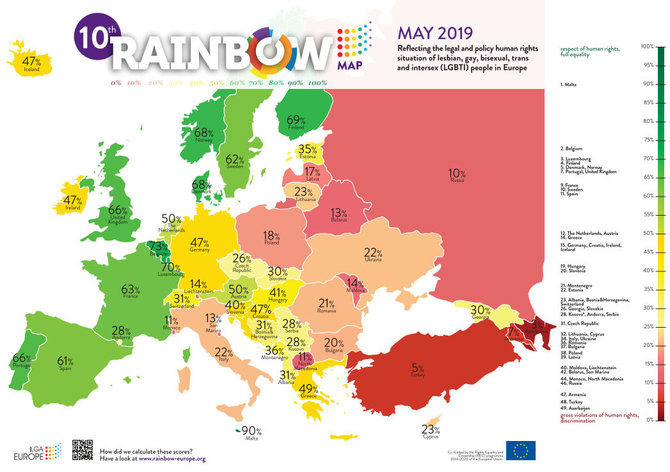 LGL nuotr./Europos LGBTI teisių žemėlapyje Lietuva pakilo į 32-ąją vietą