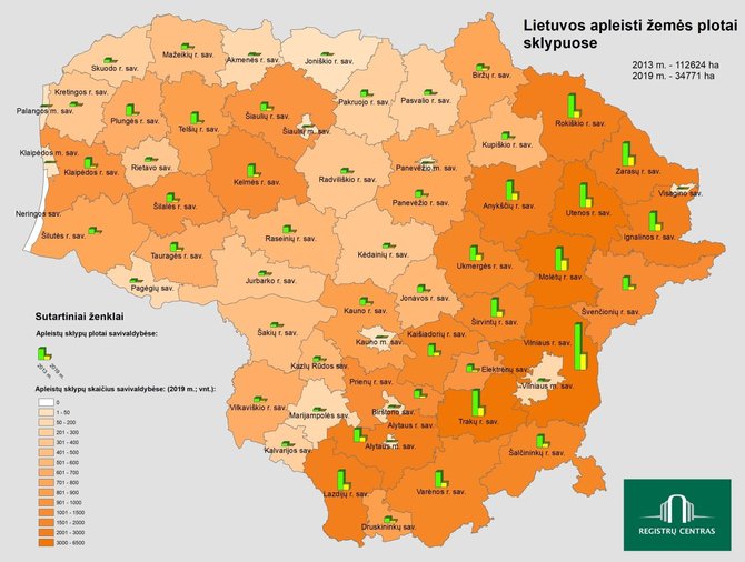 Registrų centro nuotr./Apleistų žemių plotų žemėlapis