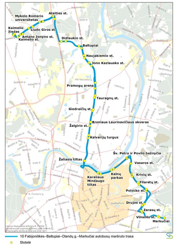 Vilniaus miesto savivaldybės nuotr./Prezidento inauguracijos metu 10-to autobuso maršruto trasa