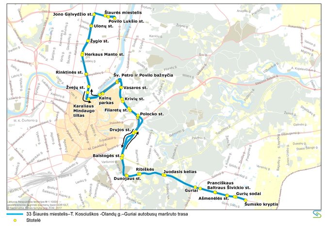 Vilniaus miesto savivaldybės nuotr./Prezidento inauguracijos metu 33-io autobuso maršruto trasa