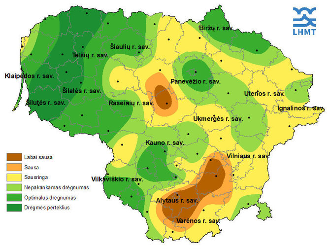 Lietuvos hidrometeorologijos tarnybos nuotr./Sausros žemėlapis