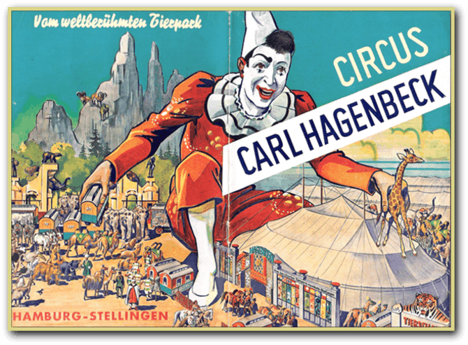 Tinklalapio circus-online.de iliustracija/Karlo Hagenbeko cirko plakatas