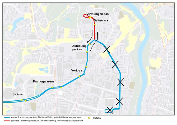 „Susisiekimo paslaugos“ nuotr./7 maršruto autobusų trasa