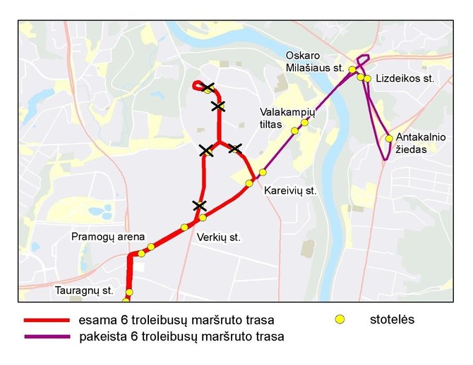 „Susisiekimo paslaugos“ nuotr./6 maršruto troleibusų trasa