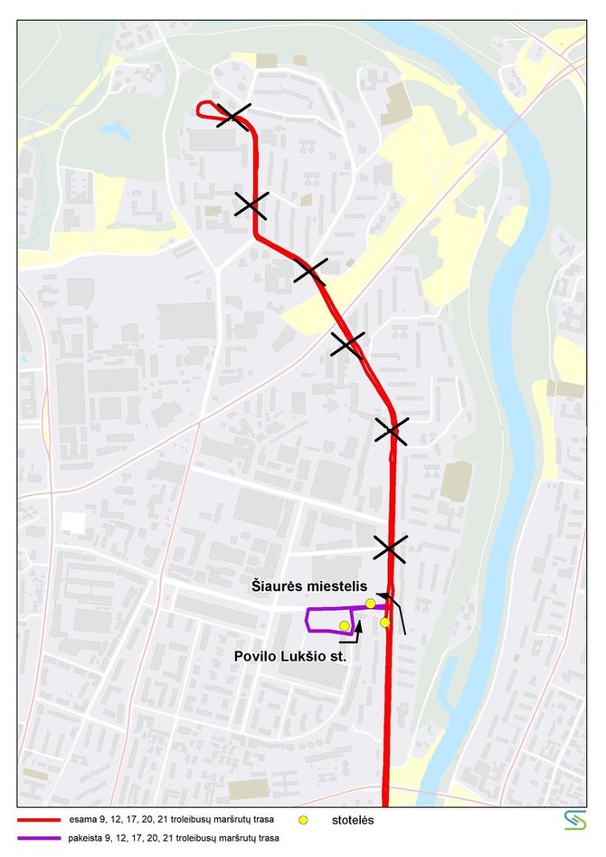 „Susisiekimo paslaugos“ nuotr./9-ojo, 12-ojo, 17-ojo, 20-ojo ir 21-ojo troleibusų maršrutų trasa