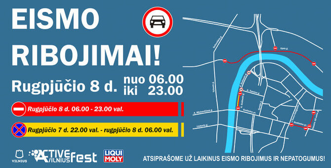 Organizatorių nuotr./Eismo ribojimai „Active Fest Vilnius“ metu