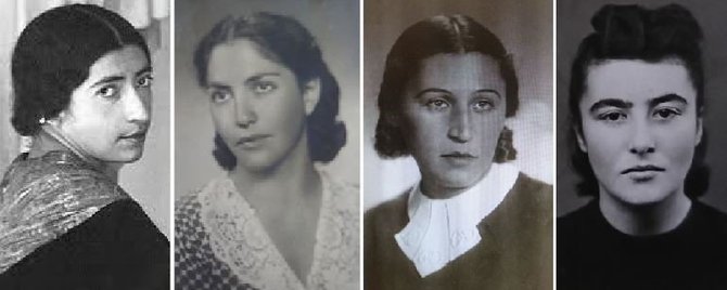 Iš kairės į dešinę. Kauno meno mokyklos (1922–1940 m.) žydų kilmės auklėtinės: Černė Percikovičiūtė, Rachilė Kruakitė, Cilė Epšteinaitė, Eugenija Frydmanaitė.