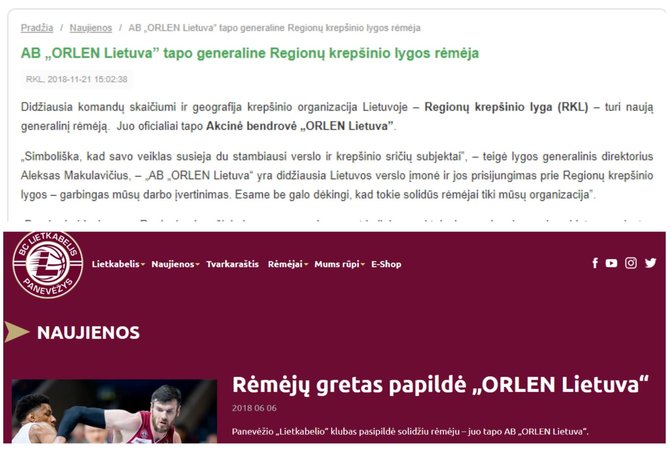 „Lietkabelis“ ir Regionų krepšinio lyga skelbia apie paramą, gautą iš „Orlen Lietuvos“