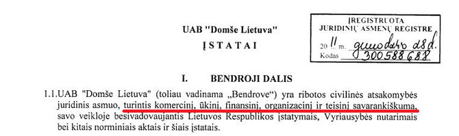 Ištrauka iš „Domše Lietuva“ įstatų
