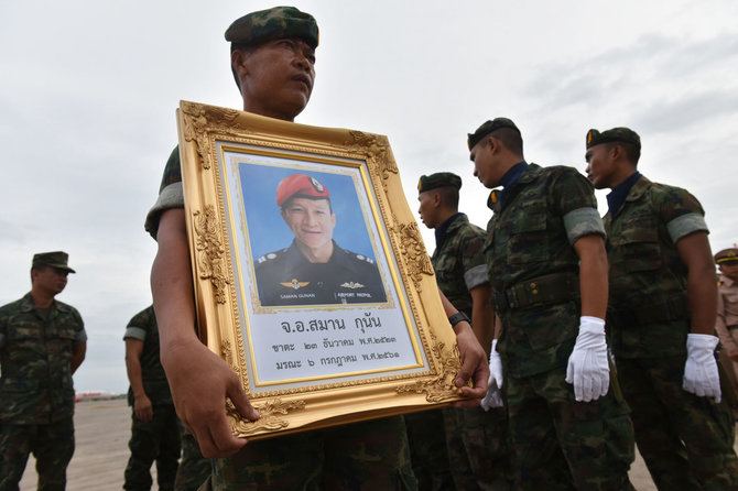 AFP/„Scanpix“ nuotr./Kareivis laiko Samano Gunano portretą 