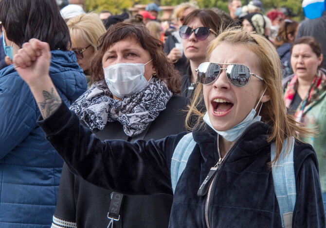 „Scanpix“/AP nuotr./Protestuotojai Chabarovske
