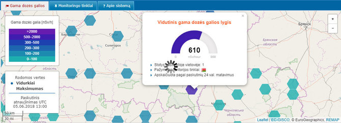 Ekrano kopija/Radiacijos lygis Baltarusijoje