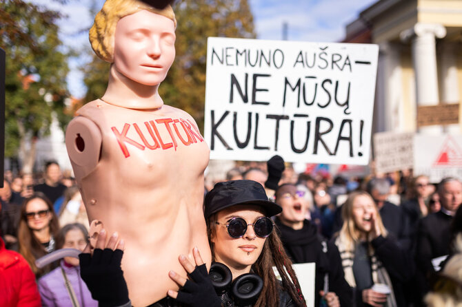 Roberto Riabovo / BNS nuotr./Kultūros bendruomenės protestas prieš kandidatą į kultūros ministrus