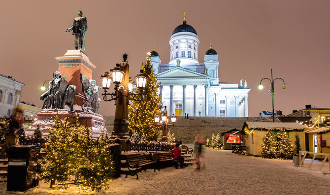 Shutterstock nuotr./Vakarėjantis Helsinkis žiemą, Helsinkis, Suomija