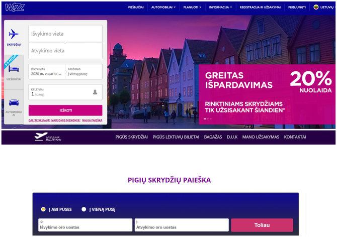 Ekrano nuotr./Oficiali „Wizz Air“ ir wizzairbilietai.lt svetainės
