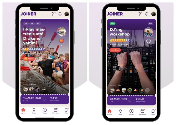 „Joiner App“ nuotr./Jokių nuobodžių savaitgalių: pristatyta renginių ir socializacijos programėlė „Joiner App“
