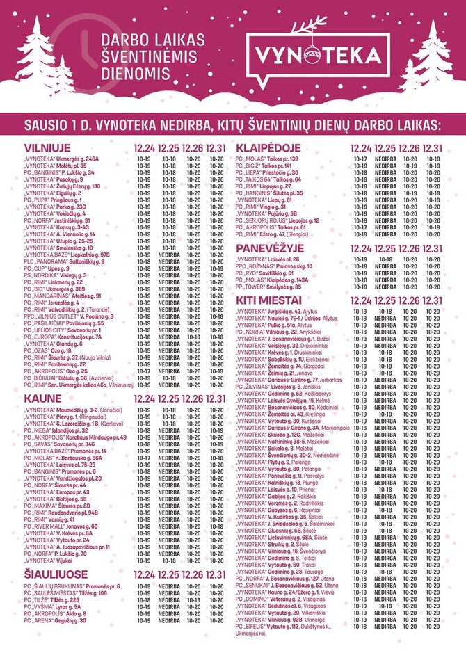 „Vynoteka“ nuotr./VYNOTEKA darbo laikas 2025
