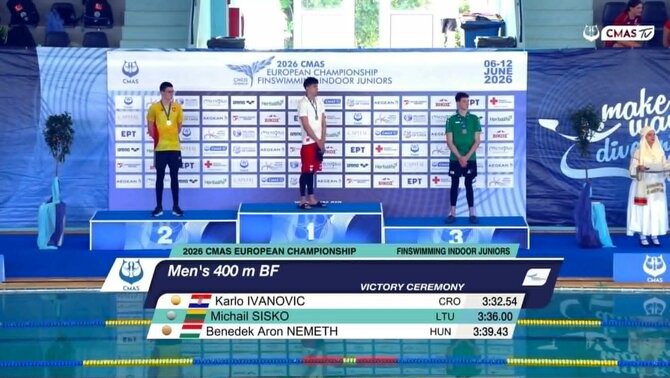 Lietuvos povandeninio sporto federacijos nuotr./Lietuvos sportininkas Michail Šiško tapo Europos jaunių plaukimo su pelekais vicečempionu
