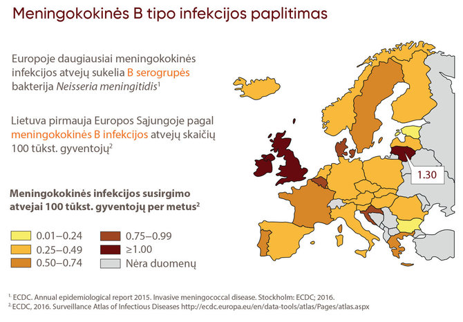 Projekto partnerio nuotr./Meningokokinės infekcijos paplitimo žemėlapis