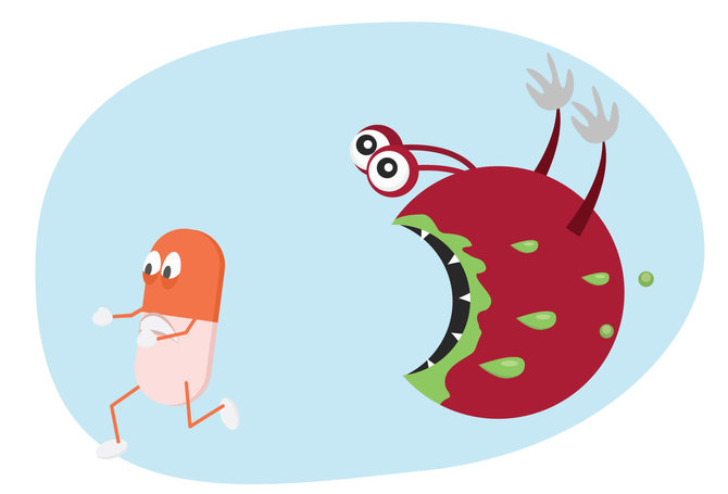123RF.com nuotr./Taip karikatūristas įsivaizduoja antibiotikams atsparias bakterijas