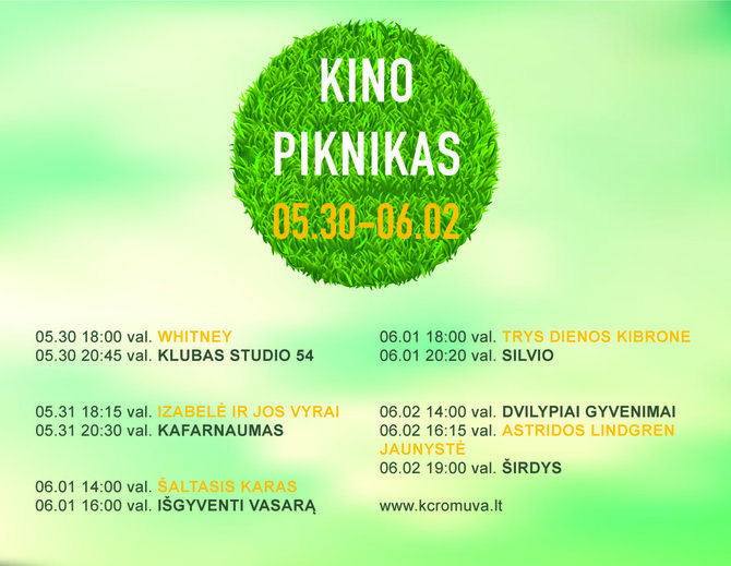  Gegužės 30-birželio 2 dienomis Kauno kino centre „Romuva“ vyks sezono uždarymo šventė – „Kino piknikas“.