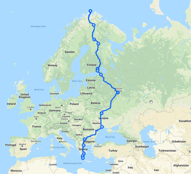 A.Ardziauskas dekker 5827 kilometer: fra Nordkap i Norge til den greske byen Porto Kagio
