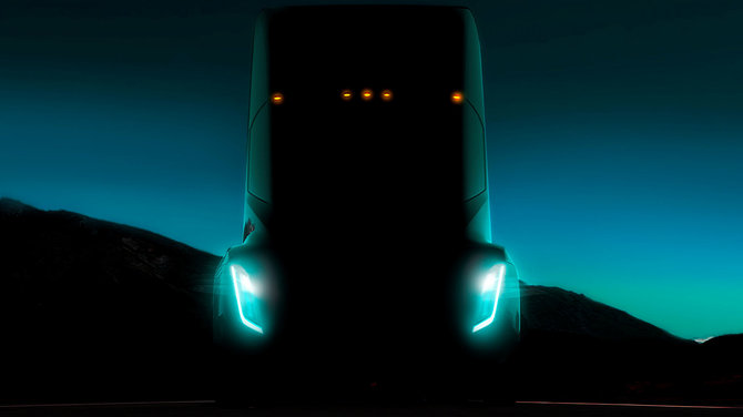 „Reuters“/„Scanpix“ nuotr./Los Andžele pristatytas naujasis „Tesla“ elektrinis vilkikas – „Tesla Semi“