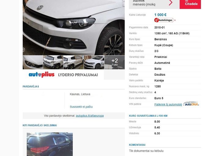 15min skaitytojo nuotr./Parduodami automobilio dokumentai ir kėbulas