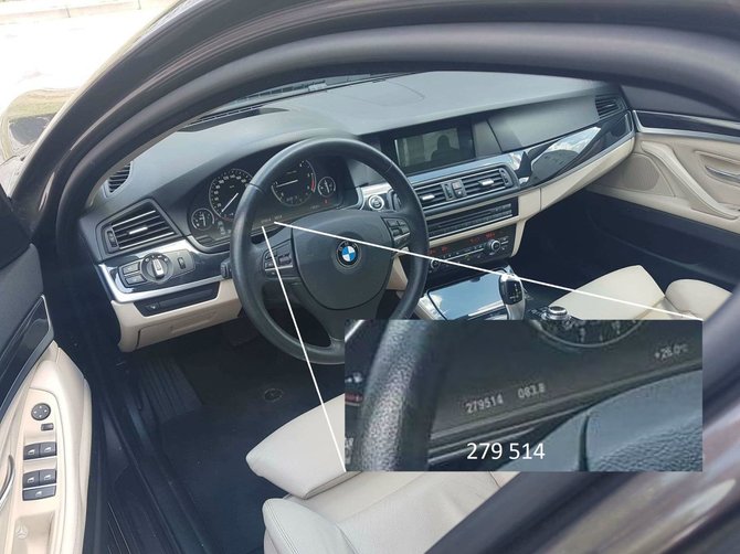 Autoplius.lt nuotr./BMW salono nuotrauka, kurioje prietaisų skydelyje matoma rida skiriasi nuo to, ką sako pardavėjas