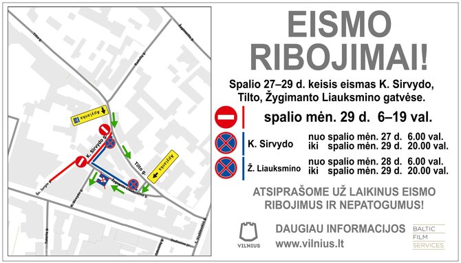 Vilniaus miesto savivaldybės nuotr./Eismo ribojimai Sirvydo gatvėje