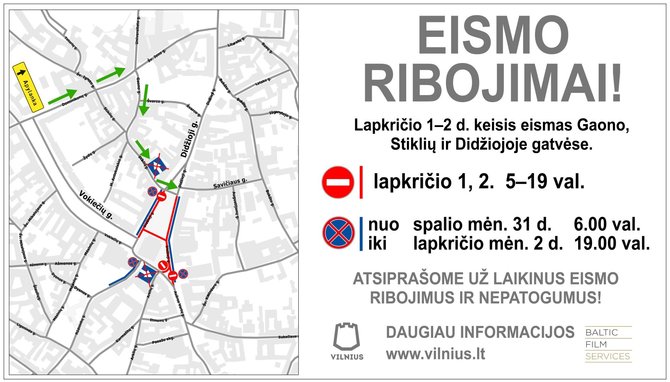 Vilniaus miesto savivaldybės nuotr./Eismo ribojimai Rotušės aikštėje