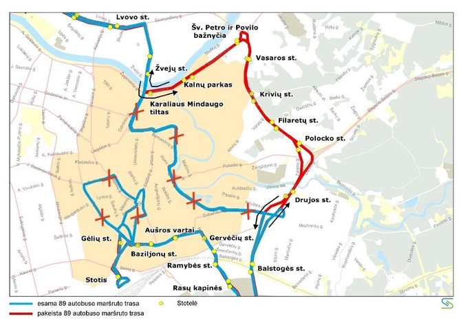 Vilniaus miesto savivaldybės nuotr./89 maršruto autobusų trasa