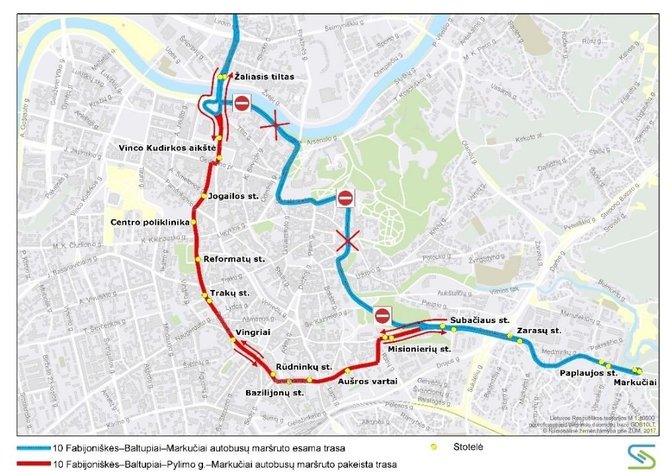 Vilniaus miesto savivaldybės nuotr./10 maršruto autobusų trasa