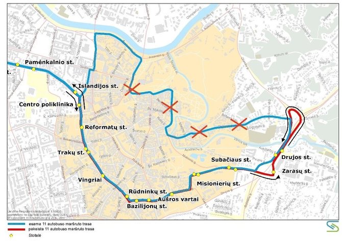 Vilniaus miesto savivaldybės nuotr./11 maršruto autobusų trasa