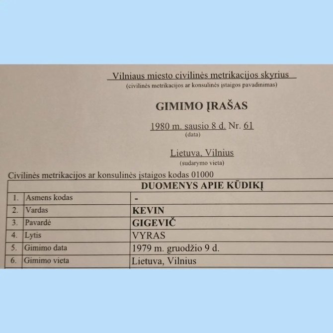 Asmeninio albumo nuotr./Valerijus Gigevičius oficialiai pasikeitė vardą ir tapo Kevinu