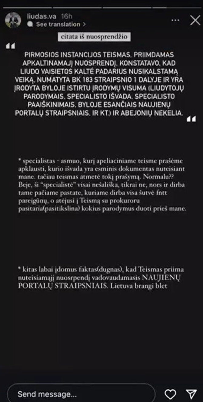 Stopkadras/Liudas Vaisieta sureagavo į jam nepalankų teismo vediktą