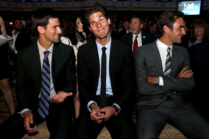 AFP/„Scanpix“ nuotr./Novakas Džokovičius, Rafaelis Nadalis ir Rogeris Federeris