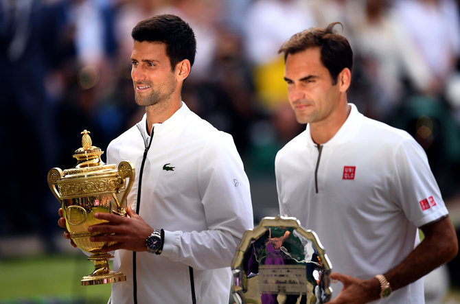 „Scanpix“/„PA Wire“/„Press Association Images“ nuotr./Novakas Džokovičius ir Rogeris Federeris