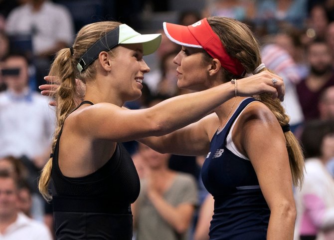 AFP/„Scanpix“ nuotr./Caroline Wozniacki ir Danielle Rose Collins