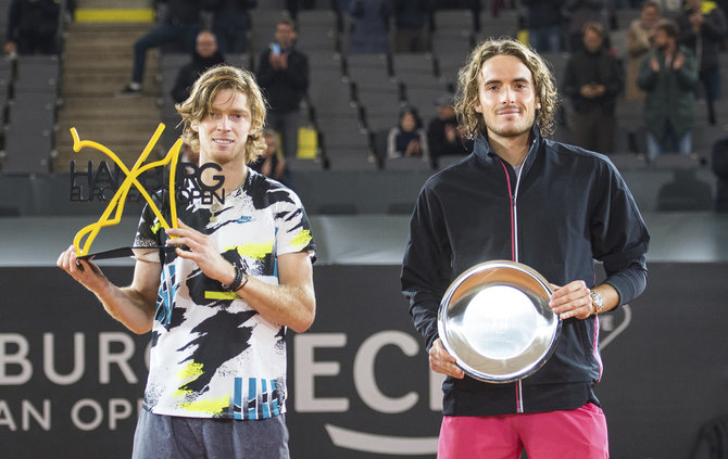 „Scanpix“ nuotr./Andrejus Rubliovas ir Stefanos Tsitsipas