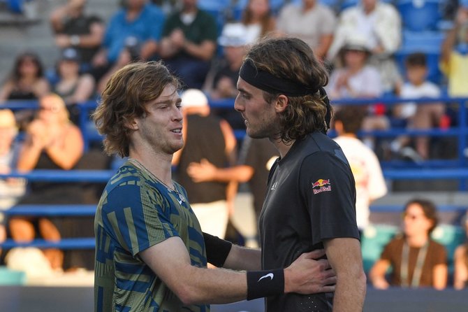 AFP/„Scanpix“ nuotr./Andrejus Rubliovas ir Stefanos Tsitsipas