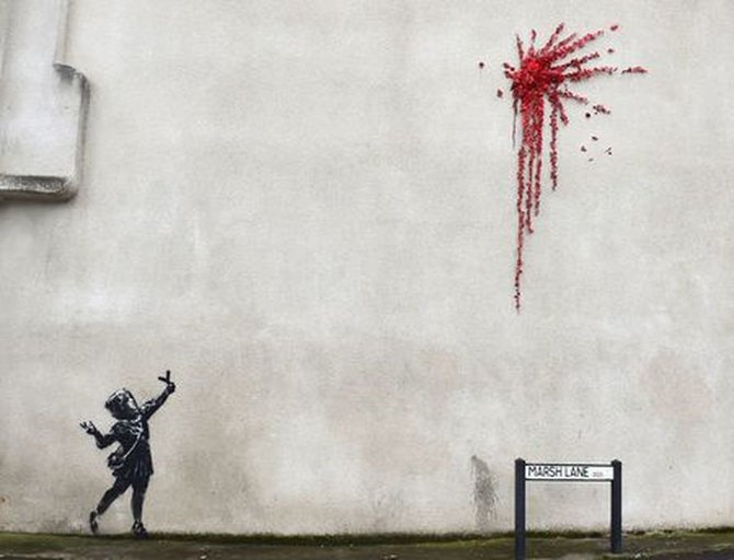 „Scanpix“ nuotr./Banksy kūrinys ant pastato Vakarų Anglijoje