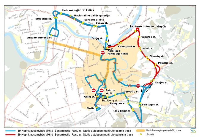 Vilniaus m. savivaldybės nuotr./89 autobuso maršrutas Kaziuko mugės metu