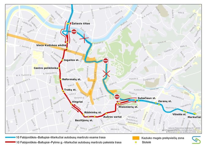 Vilniaus m. savivaldybės nuotr./10 autobuso maršrutas Kaziuko mugės metu