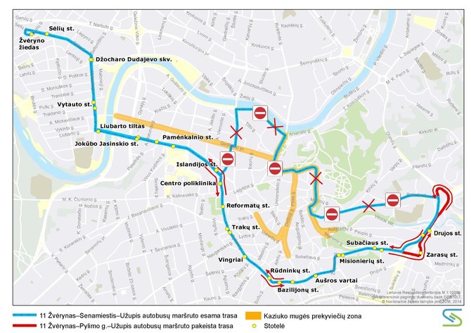 Vilniaus m. savivaldybės nuotr./11 autobuso maršrutas Kaziuko mugės metu